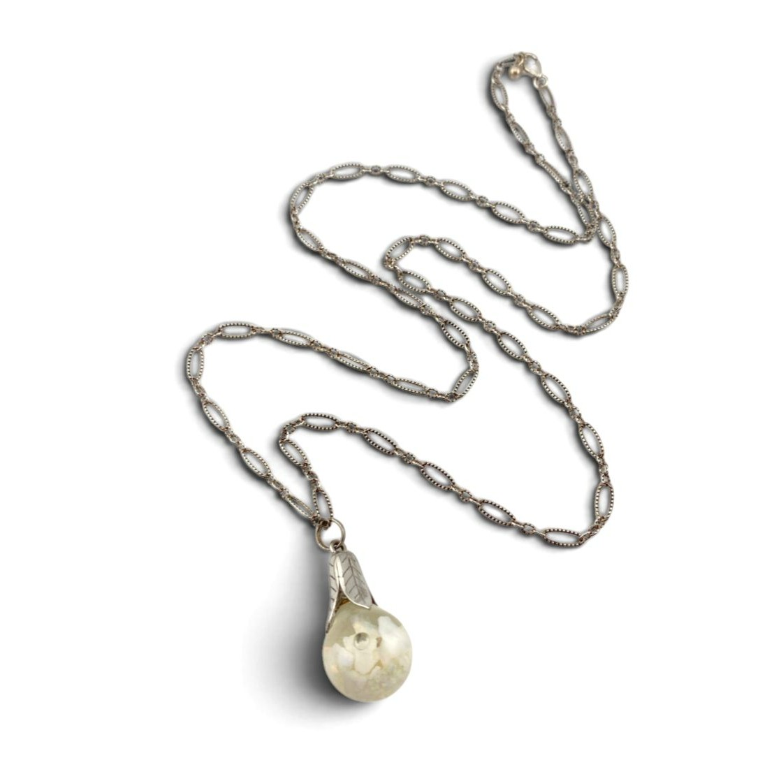 Vintage Floating Opal Sterling Silver Pendant Necklace 30mm 24 Inch Chain